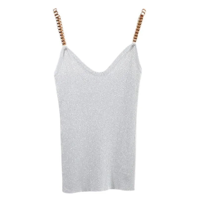 VenusFox Glitter Sexy V-Neck Knitted Tank Tops