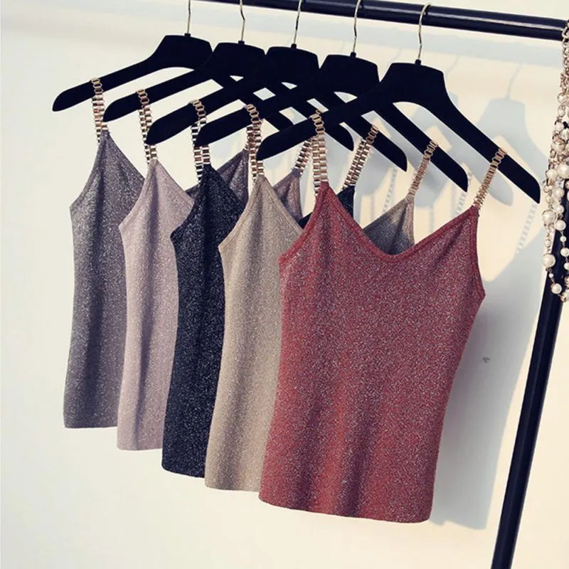 VenusFox Glitter Sexy V-Neck Knitted Tank Tops