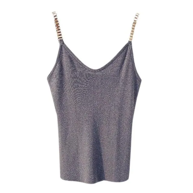 VenusFox Glitter Sexy V-Neck Knitted Tank Tops