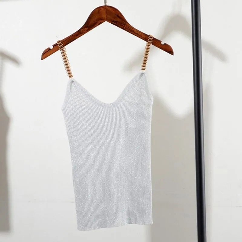 VenusFox Glitter Sexy V-Neck Knitted Tank Tops