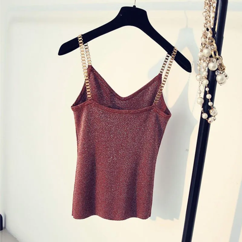 VenusFox Glitter Sexy V-Neck Knitted Tank Tops