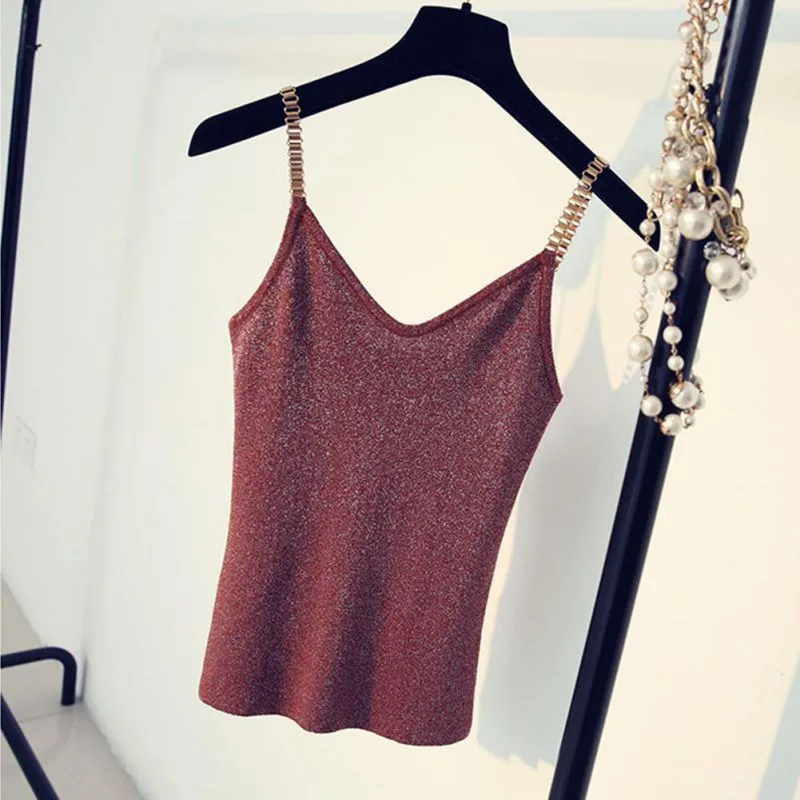 VenusFox Glitter Sexy V-Neck Knitted Tank Tops