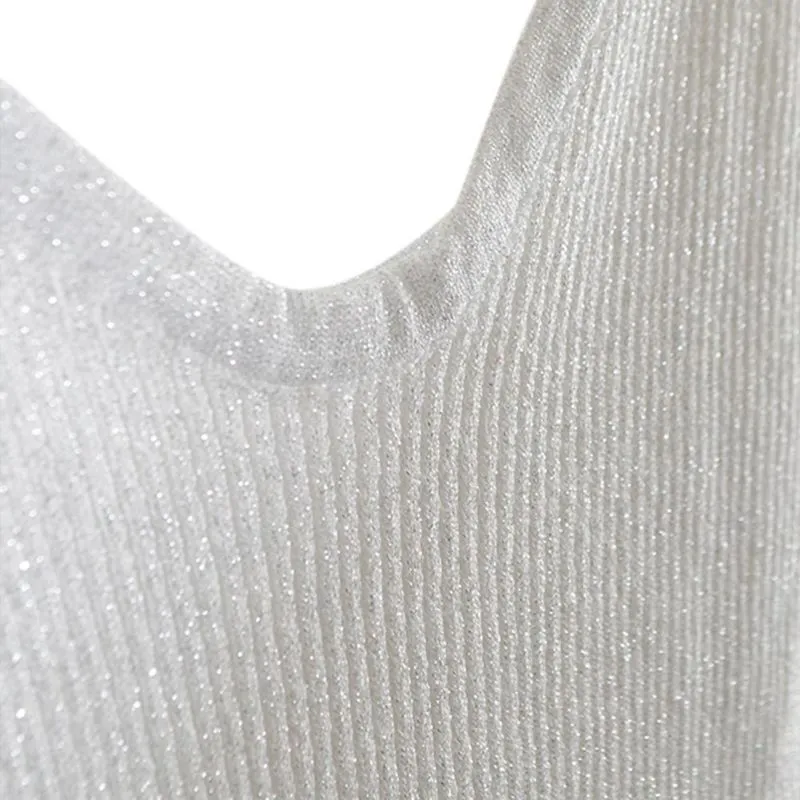 VenusFox Glitter Sexy V-Neck Knitted Tank Tops