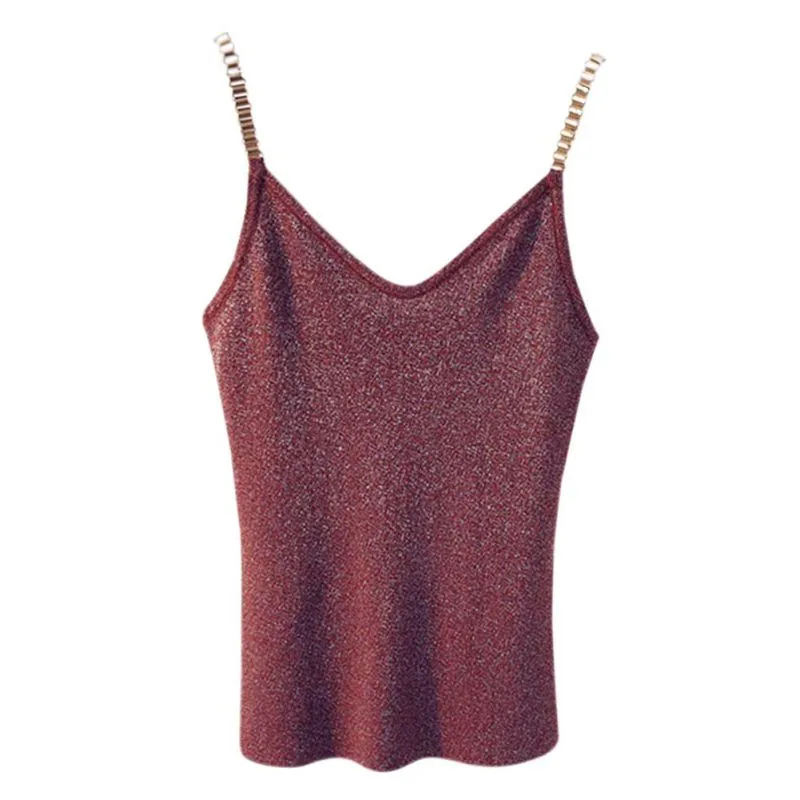 VenusFox Glitter Sexy V-Neck Knitted Tank Tops