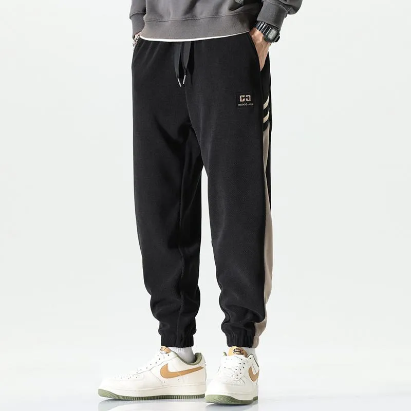 Versatile Tapered Elasticity Patchwork Elastic Waist Loose Fit Side Sweatpant