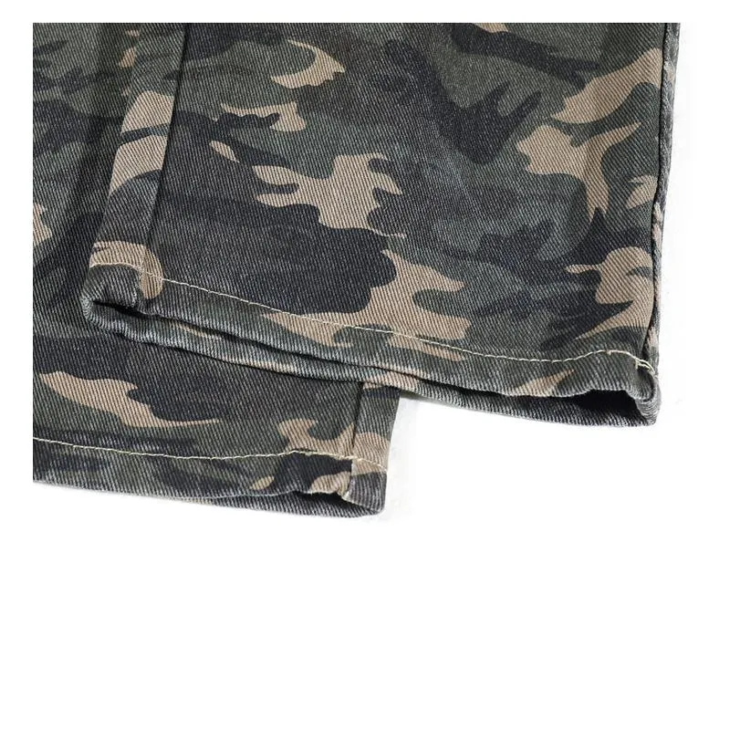 Versatile Wide-Leg Straight Camouflage Loose Fit Washed Out Sweatpant