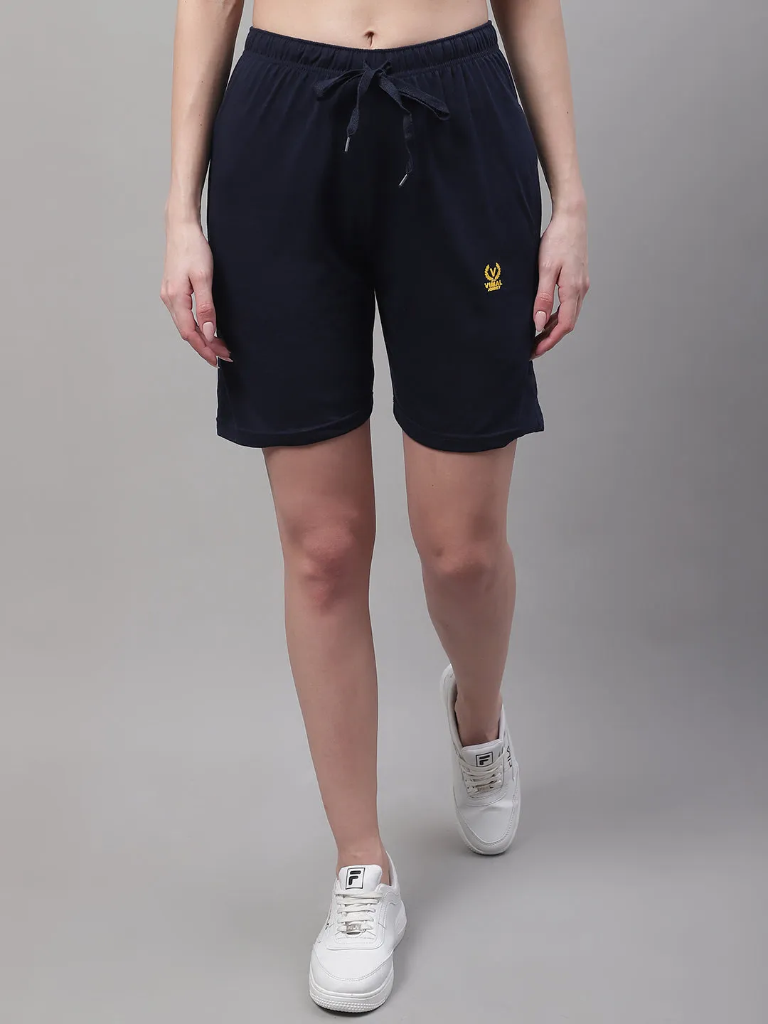 Vimal Jonney Navy Blue Regular fit Cotton Shorts for Women