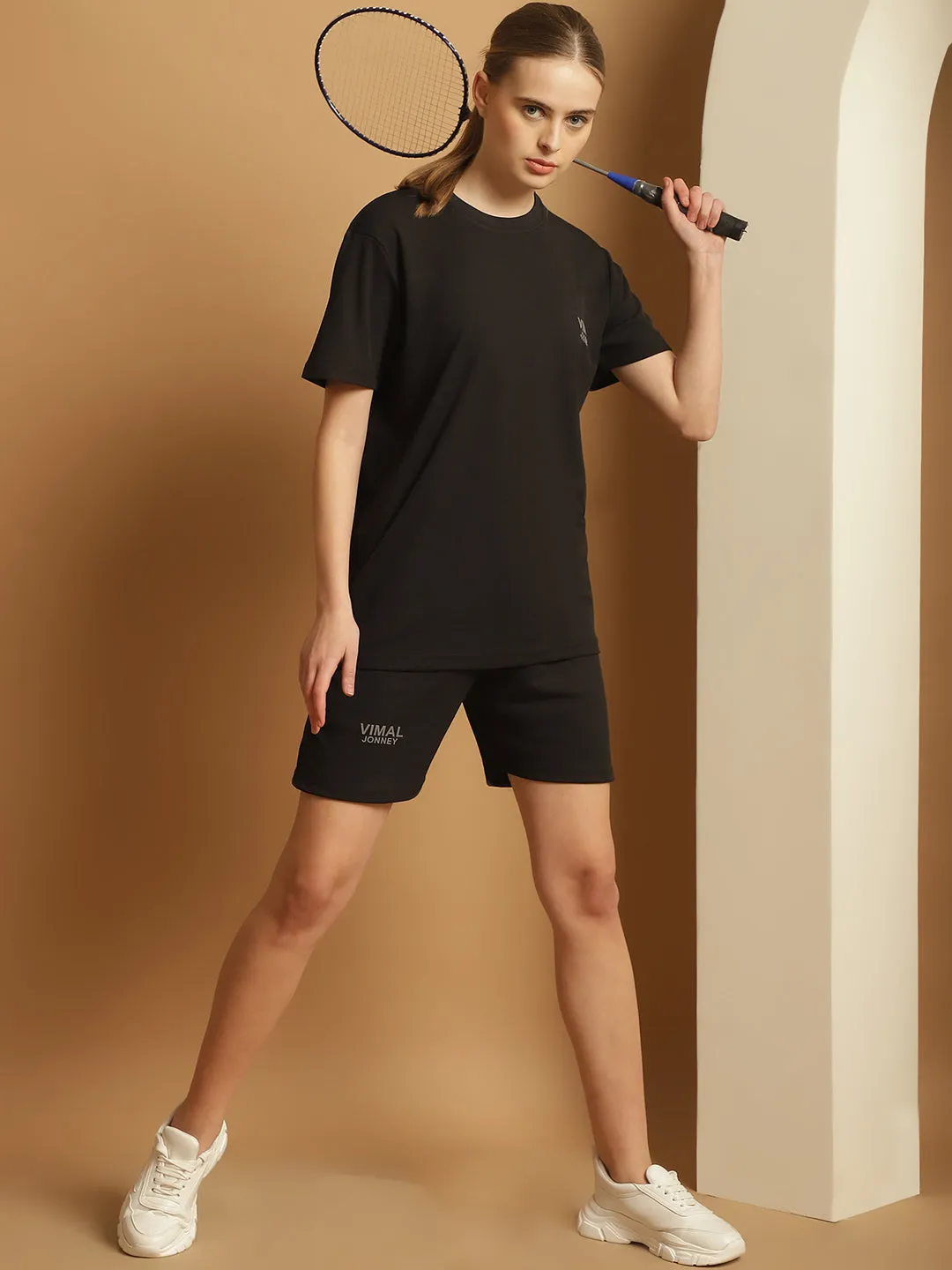 Vimal Jonney Solid Black Regular Fit Polyster Lycra Shorts For WOMEN