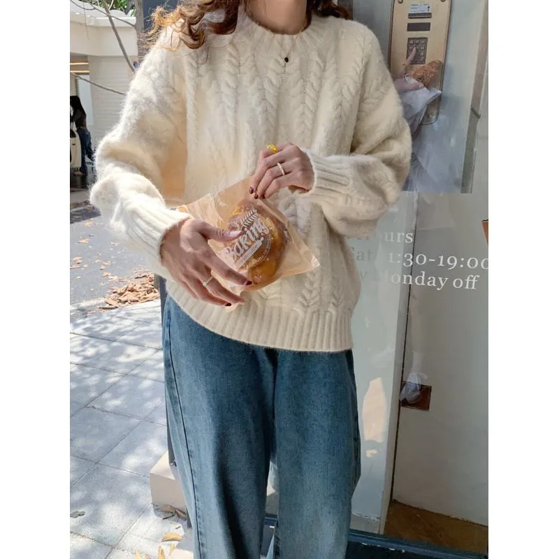 Wheat Ear Pullover Loose Fit Thickened Sweater