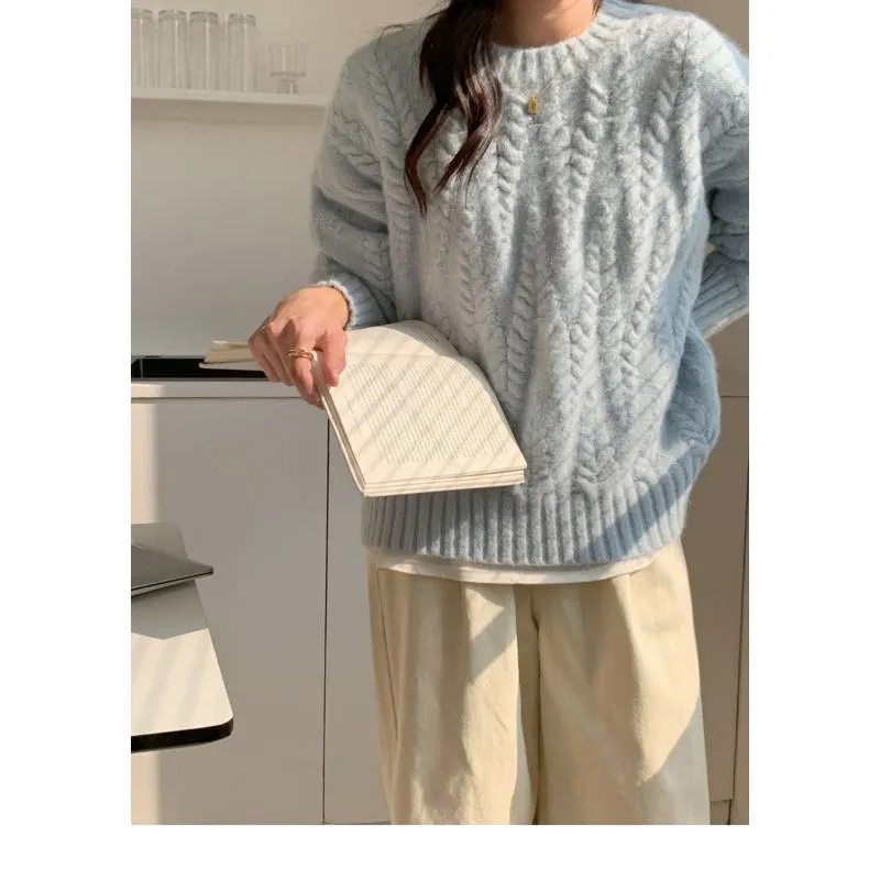 Wheat Ear Pullover Loose Fit Thickened Sweater