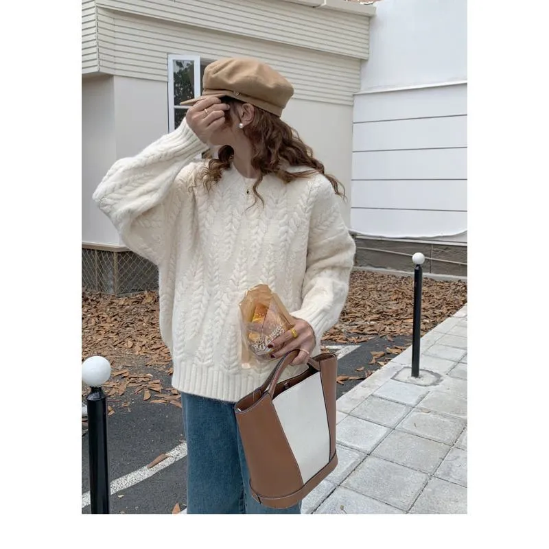 Wheat Ear Pullover Loose Fit Thickened Sweater