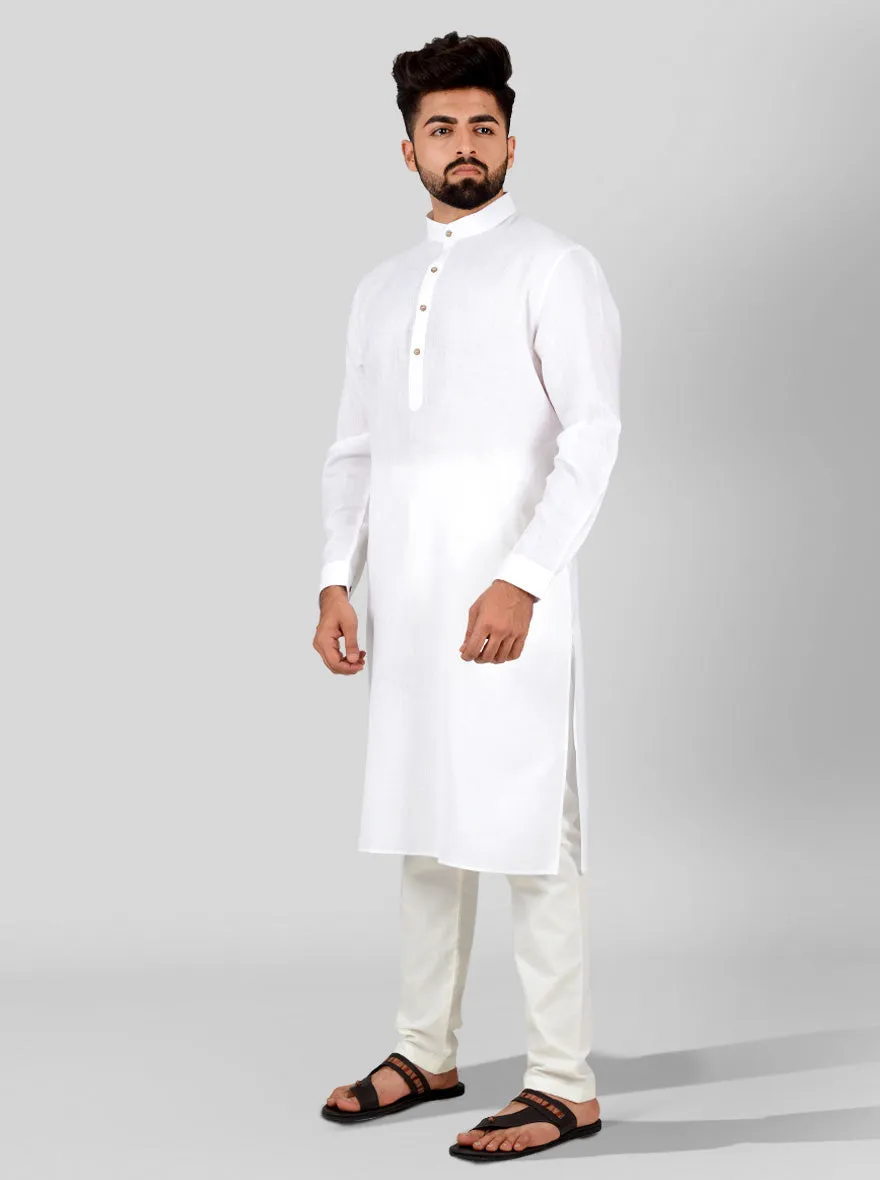 White Self Textured Regular Fit Modi Kurta | JadeBlue