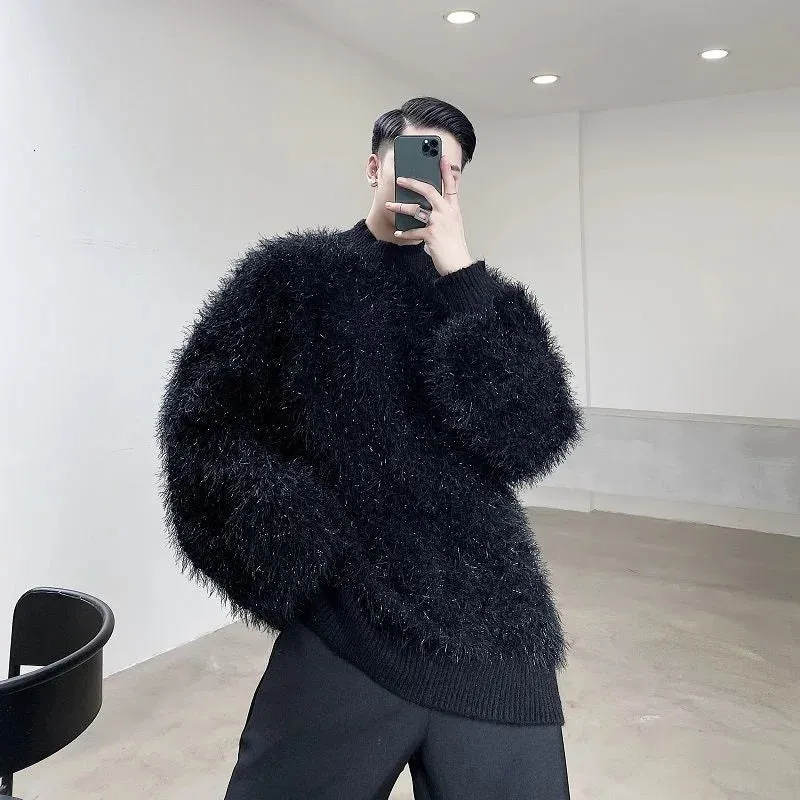 Wiaofellas  -  Thick Men Loose Casual Pullover Sweater Comfortable Fur Kinttwear Tops New Autumn Winter Chic Top Streetwear 2Y2251