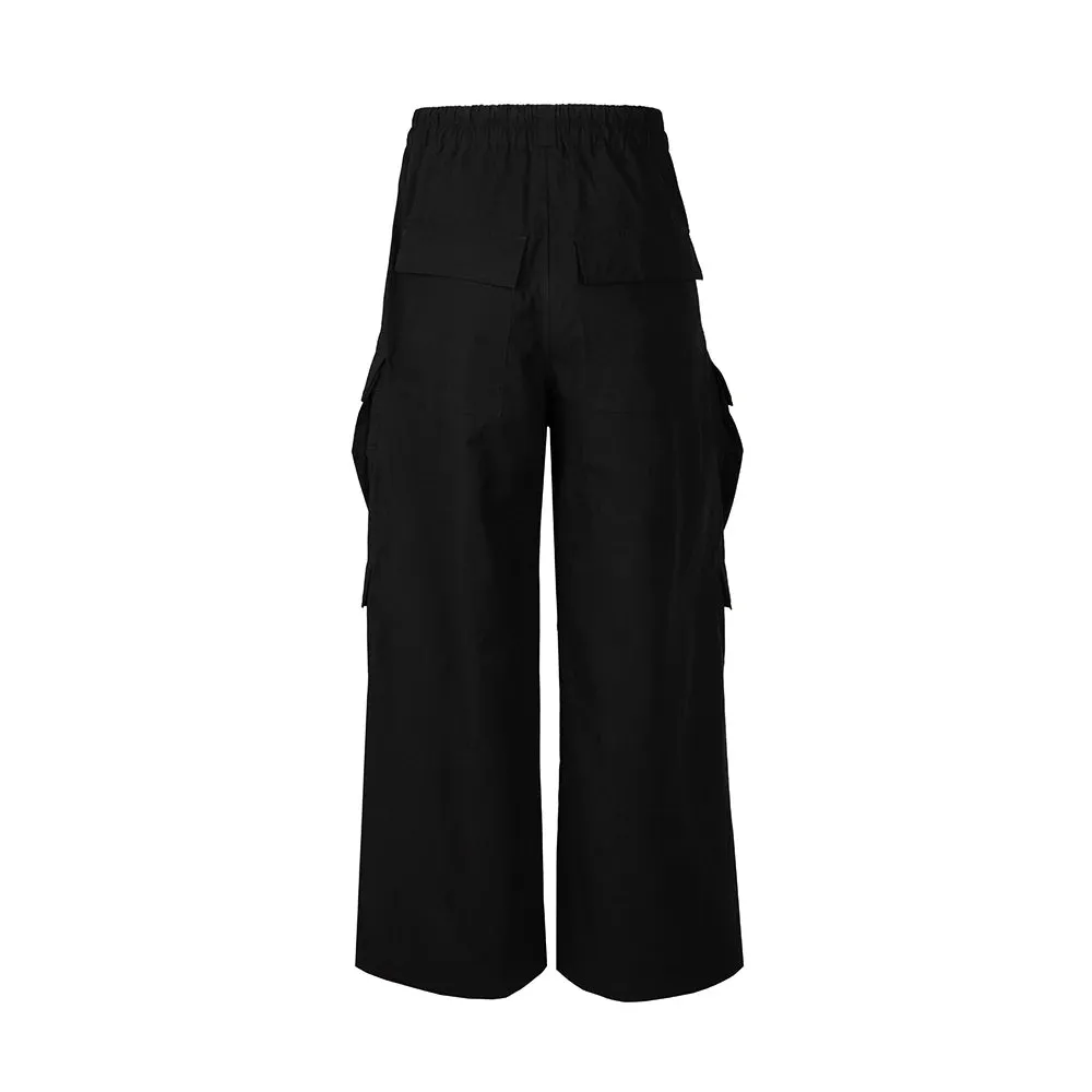 Wiaofellas  -  Wide Leg Drawstring Black Cargo Pants Unisex Straight Baggy Casual Overalls Men's Streetwear Loose Oversized Trousers