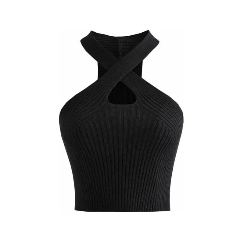 Wjczt Fashion Women Cross Halter Tops Female Off Shoulder Crop Tops Knitted Strappy Sexy Tank Tops Tops For Women 2022 Summer