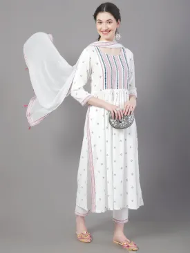 Women Ethnic Motifs Printed Empire Thread Work Kurta With Trousers & Dupatta