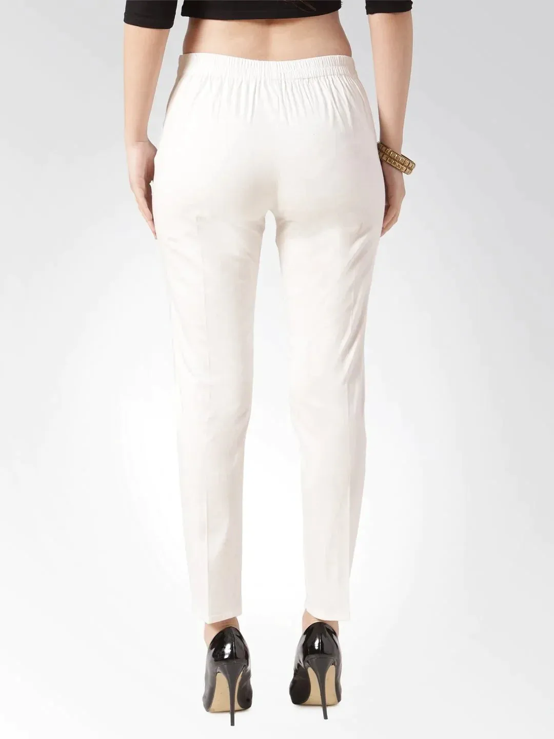 Women Off-White Smart Slim Fit Solid Regular Trousers