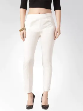 Women Off-White Smart Slim Fit Solid Regular Trousers