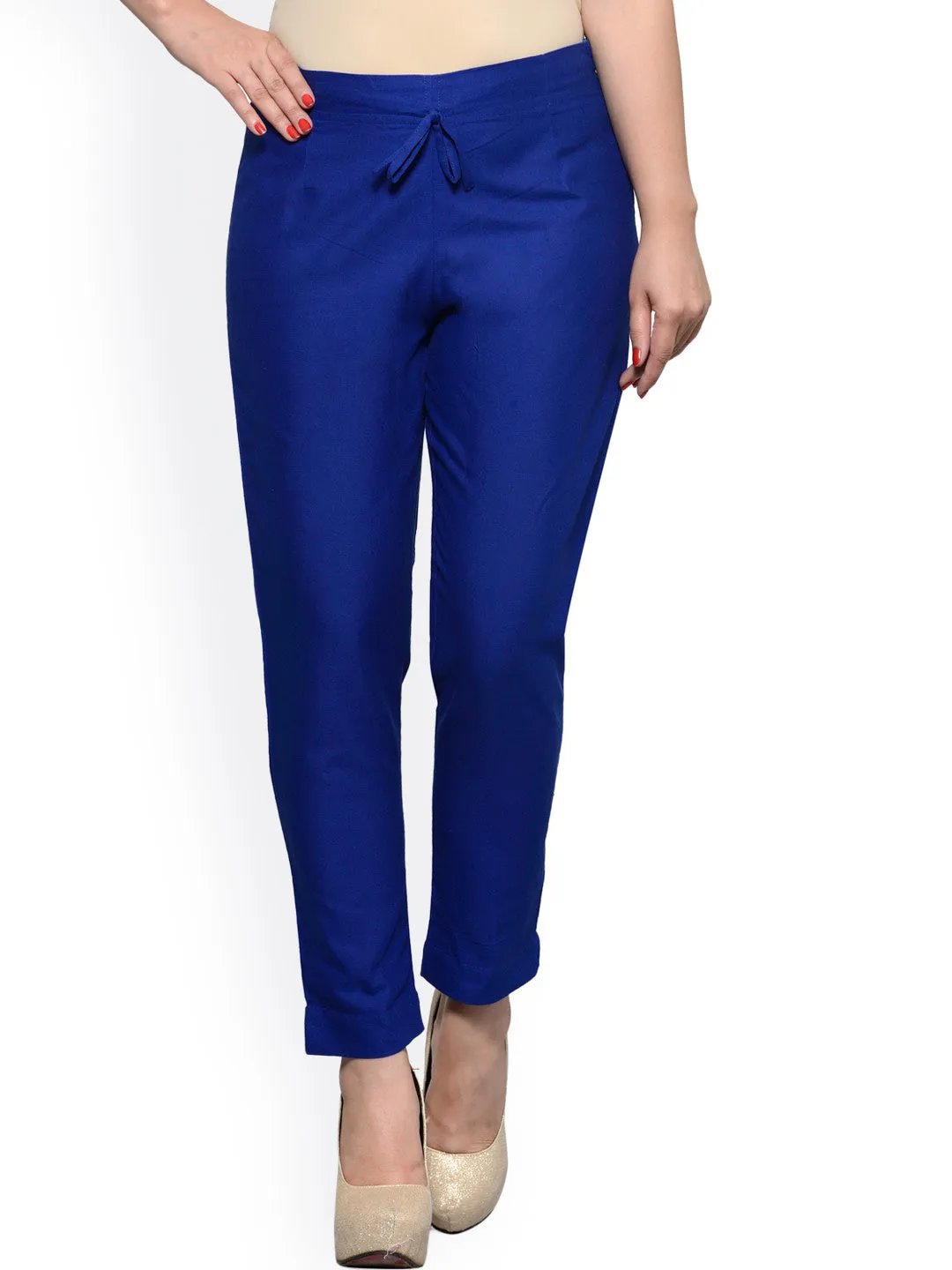 Women Pack Of Two Mid-Rise Trousers In Off-White And Blue