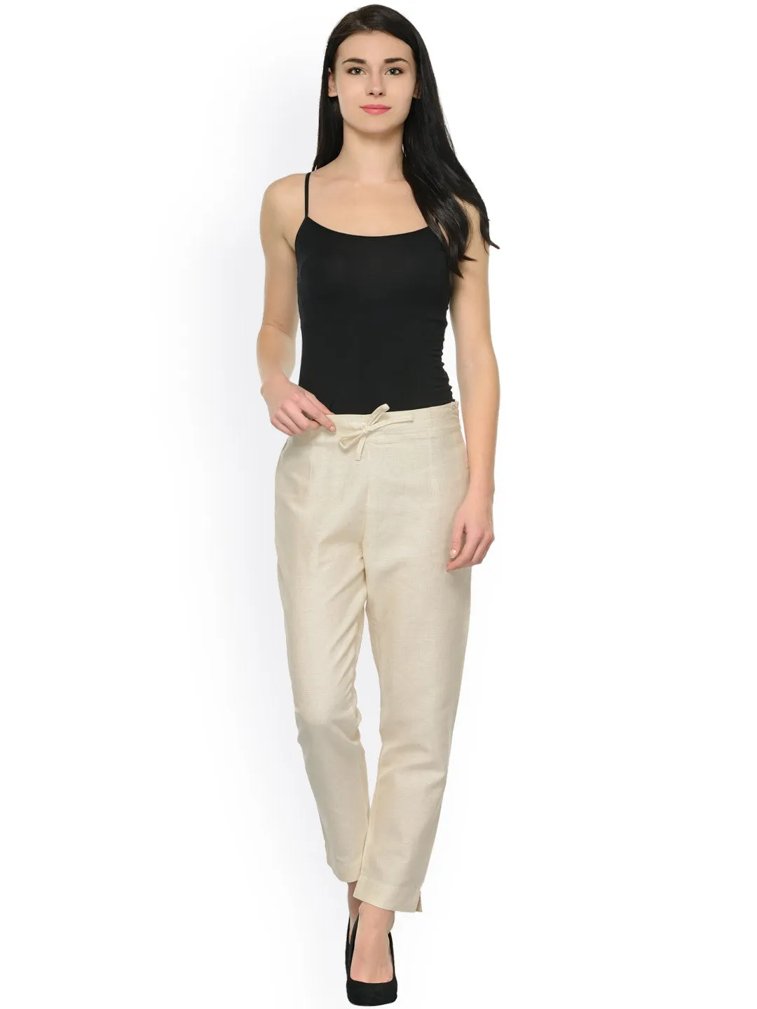 Women Pack Of Two Mid-Rise Trousers In Off-White And Blue