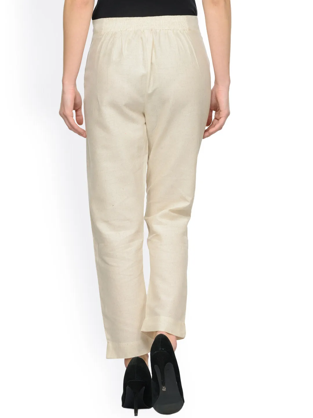 Women Pack Of Two Mid-Rise Trousers In Off-White And Blue