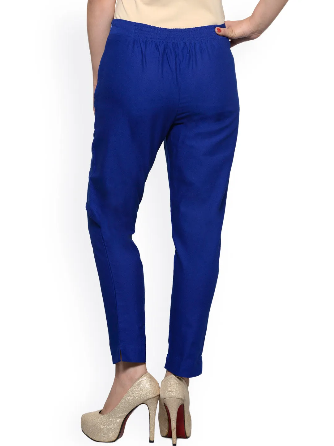 Women Pack Of Two Mid-Rise Trousers In Off-White And Blue