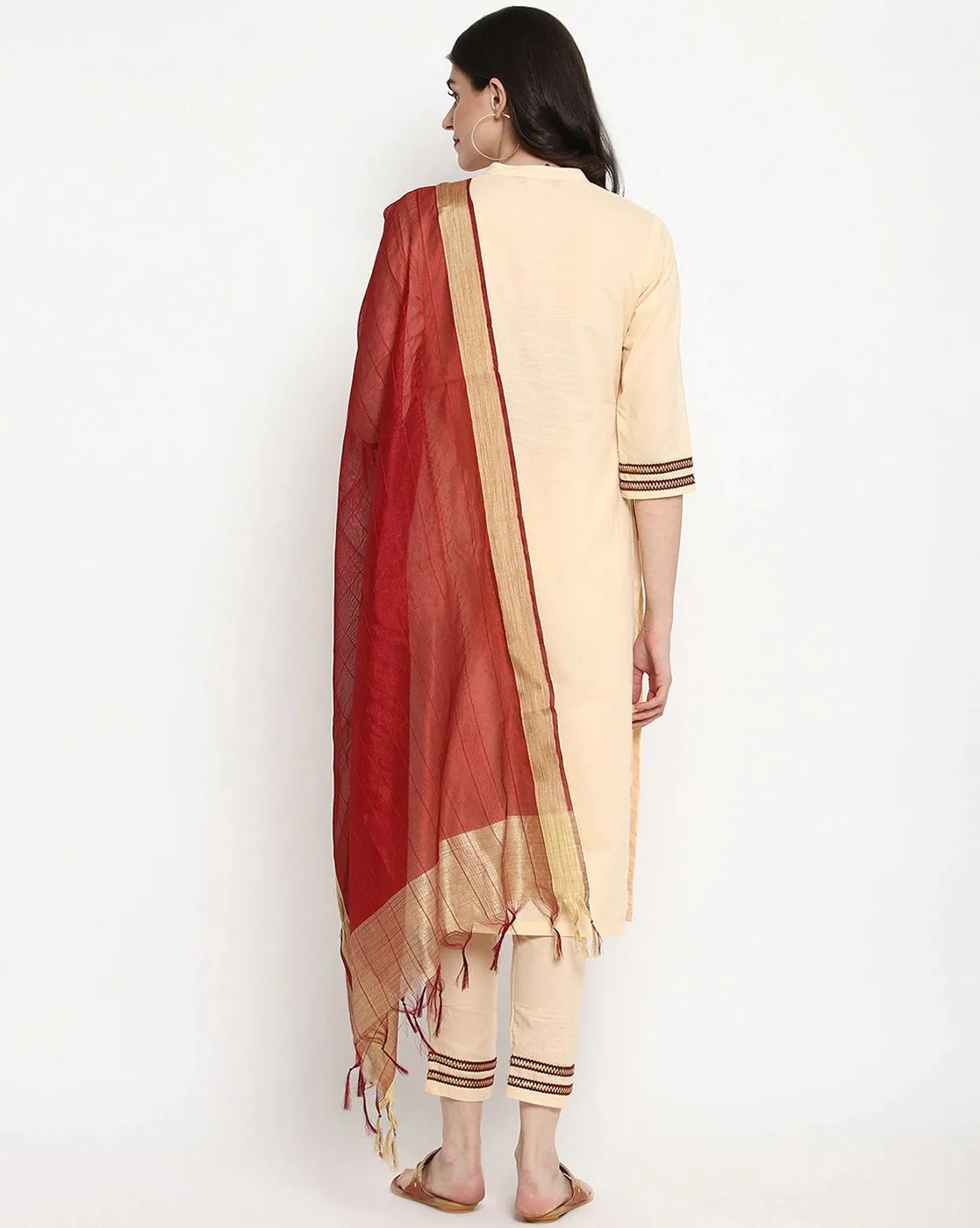 Women Peach-Coloured Ethnic Motifs Printed  Kurta With Trousers & Dupatta