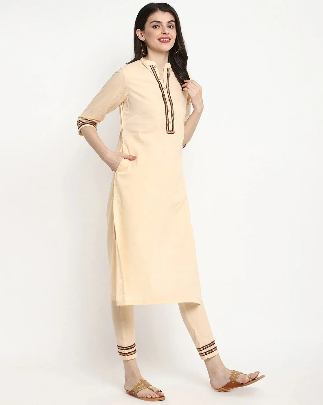 Women Peach-Coloured Ethnic Motifs Printed  Kurta With Trousers & Dupatta