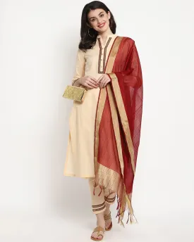 Women Peach-Coloured Ethnic Motifs Printed  Kurta With Trousers & Dupatta