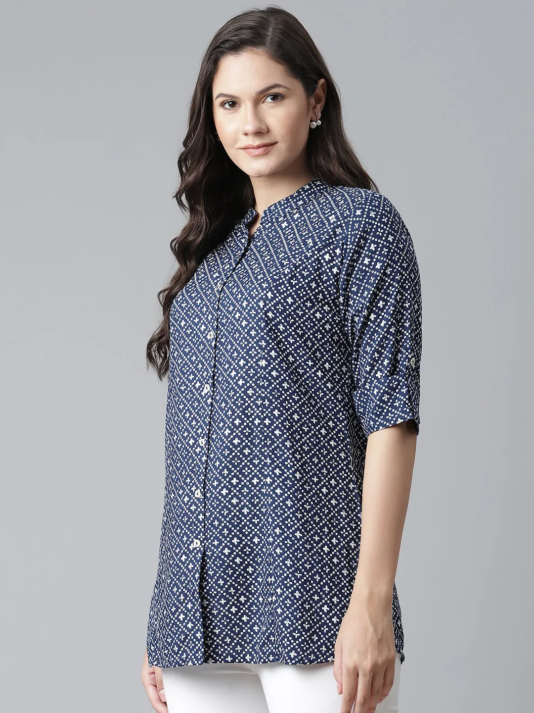 Women'S Blue Rayon Printed Top