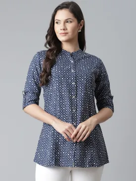 Women'S Blue Rayon Printed Top