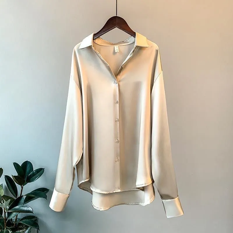 Women's Long-sleeved Satin Shirt